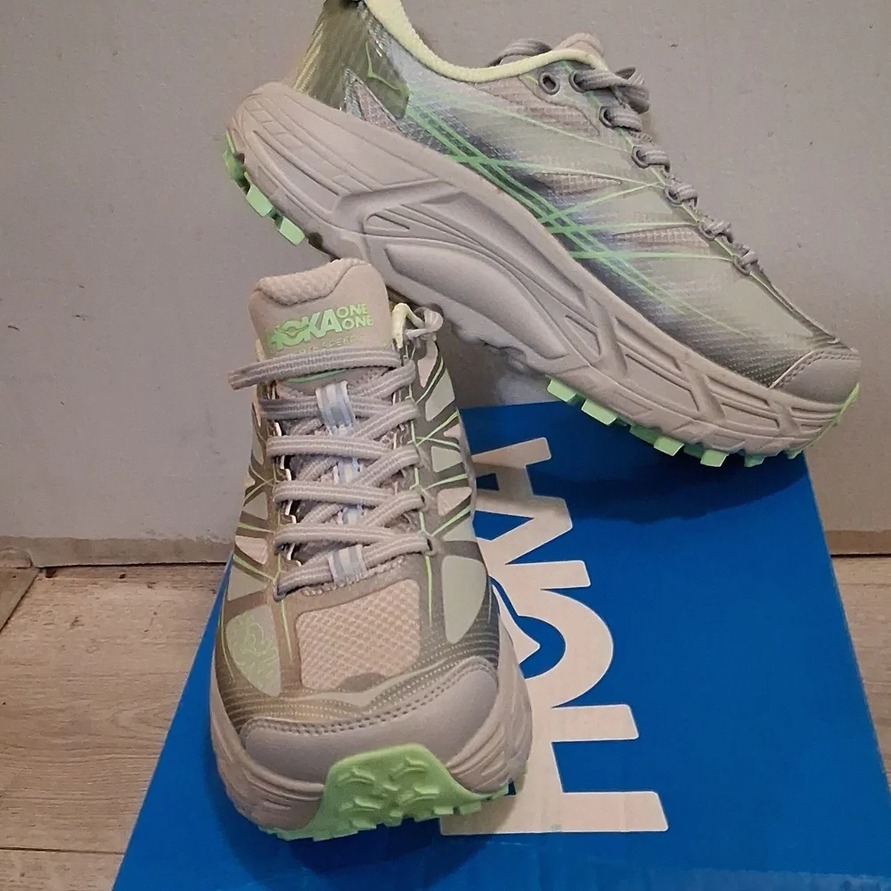 Hoka One Mafate Speed Light Gray and Mint Running Shoes - Picture 4 of 6